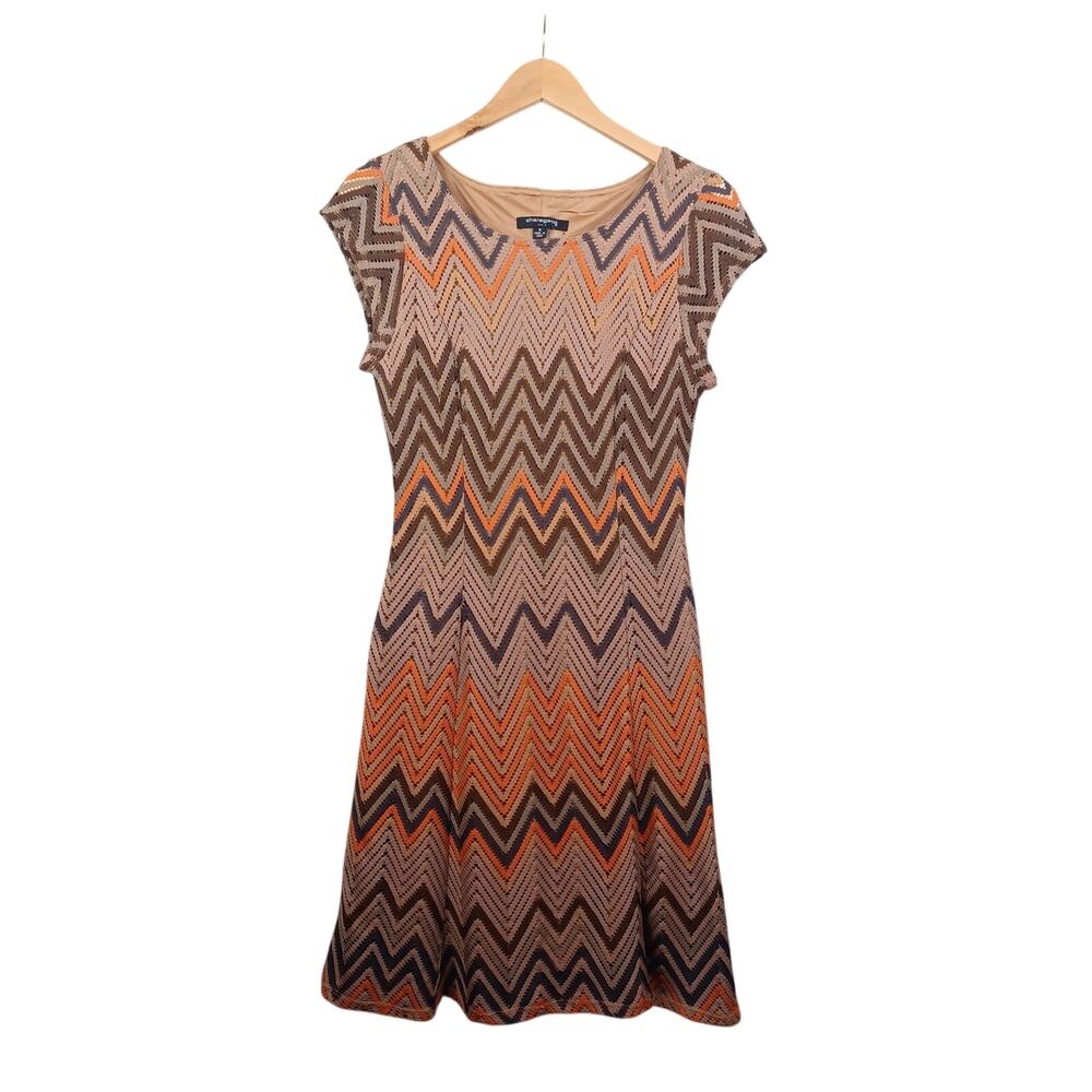 Sharagano Women's‎ Crochet Chevron Boho Dress 6 Brown Retro 70s Festival Hippie